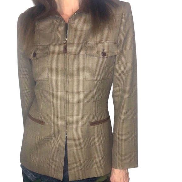 Vtg 90's Kasper For ASL Houndstooth Blazer Jacket Sz 4 Brown English Countryside - Picture 1 of 12